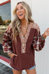 Floral Plaid Mixed Print Bishop Sleeve Patchwork Top